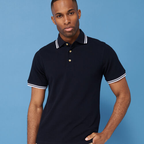 Henbury Contrast Double Tipped Cotton Piqué Polo Shirt Thumbnail