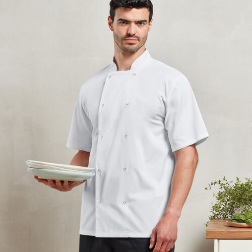 Premier Unisex Short Sleeve Stud Front Chef's Jacket Thumbnail