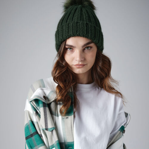 Verbier Faux Fur Pop Pom Chunky Beanie Thumbnail
