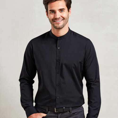 Banded collar grandad long sleeve shirt Thumbnail